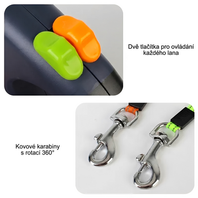 PAWLY : Samonavíjecí dvojité vodítko s 360° rotací a LED světlem